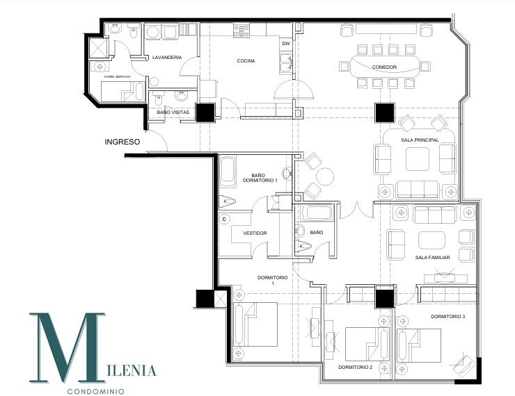 Apartamento en venta de 3 habitaciones en zona 10 Milenia